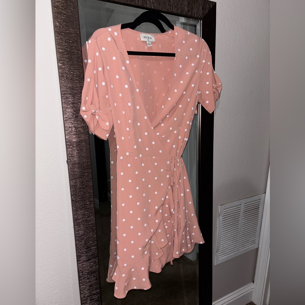 Aura Peach Polka Dot Mini Dress